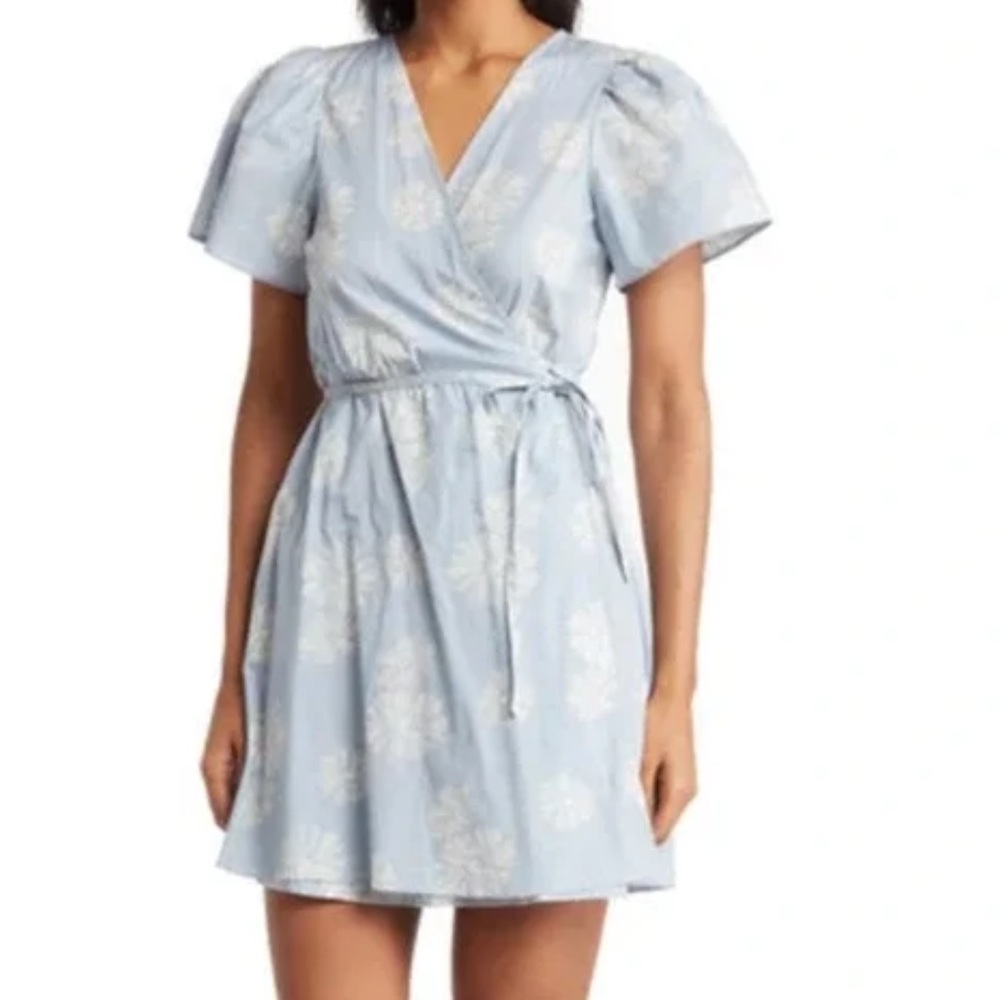 NWT Madewell Puff Short Sleeve Wrap Around Mini Dress Floral Print Medium